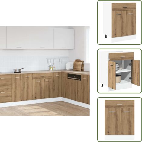 The Living Store Cassettiera “Lyon” Rovere Artigianale 60x46x81,5 cm - Cassetto da cucina