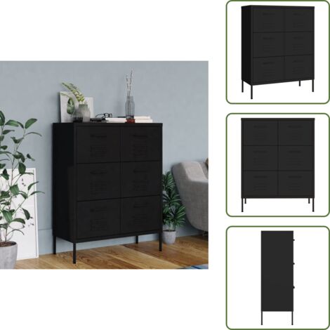 The Living Store Cassettiera Nera 80x35x101,5 cm in Acciaio - Cassettiera in acciaio