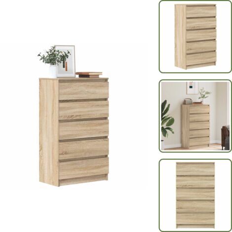 The Living Store Cassettiera Rovere Sonoma 60x36x103 cm in Legno Multistrato - Cassettiera con cassetti