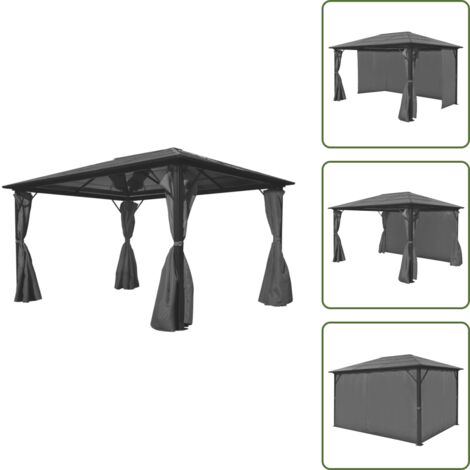 The Living Store Cenador con cortina gris antracita aluminio 400x300 cm - Aluminio