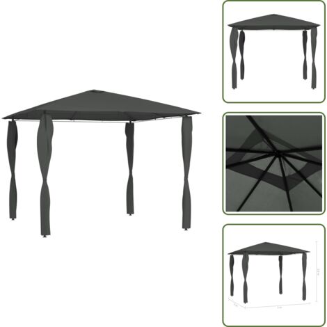 The Living Store Cenador con cubiertas de postes antracita 3x3x2,6 m 160 g/m² - Techo para jardín
