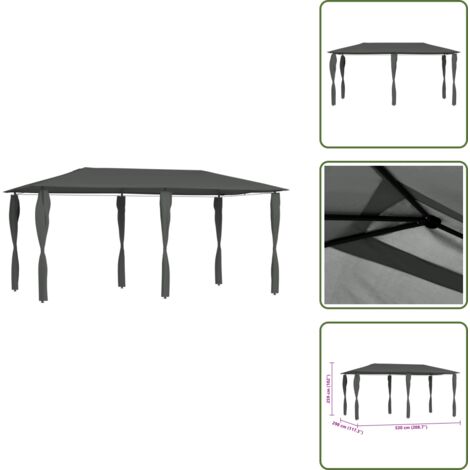 The Living Store Cenador con cubiertas postes antracita 2,98x5,3x2,59 m 160 g/m² - Techo para exteriores