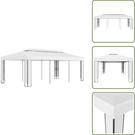 The Living Store Cenador con doble techo blanco 3x6 m - Cenador con techo