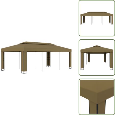 The Living Store Cenador con doble techo gris taupe 3x6 m 180 g/m² - Toldo de jardín