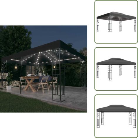 The Living Store Cenador con doble techo y tira de luces LED antracita 3x4 m - Cenador con techo