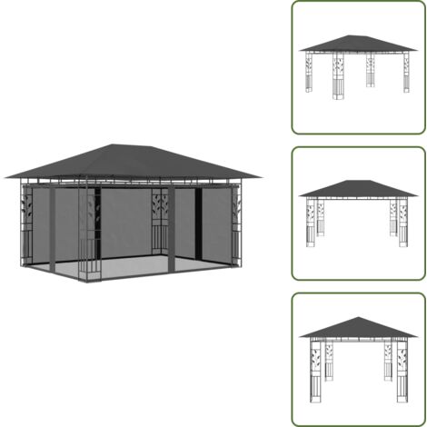 The Living Store Cenador con mosquitera gris antracita 4x3x2,73 m 180 g/m² - Toldo de jardín