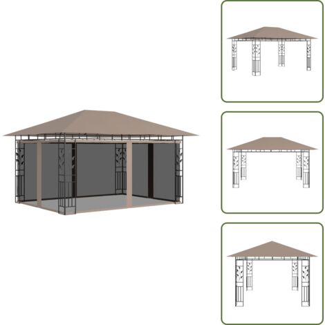 The Living Store Cenador con mosquitera gris taupe 4x3x2,73 m 180 g/m² - Toldo de jardín
