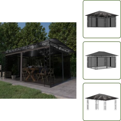 The Living Store Cenador con mosquitera tira luz LED antracita 4x3x2,73m 180g/m² - Toldo de jardín