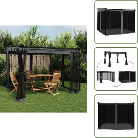 The Living Store Cenador con paredes de malla acero gris antracita 3x3 m - Sombra