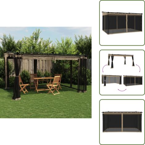 The Living Store Cenador con paredes de malla acero taupe 4x3 m - Sombra