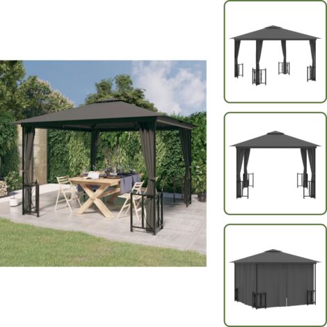 The Living Store Cenador con paredes laterales y techos dobles antracita 3x3 m - Sombra al aire libre