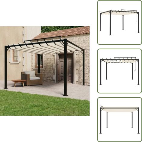 The Living Store Cenador con techo de lamas tela crema y aluminio 3x3 m - Cenador al aire libre
