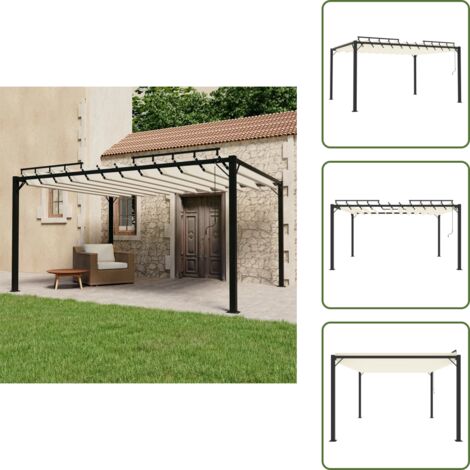 The Living Store Cenador con techo de lamas tela crema y aluminio 3x4 m - Cenador al aire libre