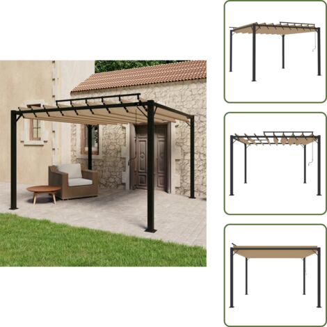The Living Store Cenador con techo de lamas tela taupé y aluminio 3x3 m - Cenador al aire libre