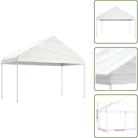 The Living Store Cenador con techo polietileno blanco 4,08x2,23x3,22 m - Refugio al aire libre