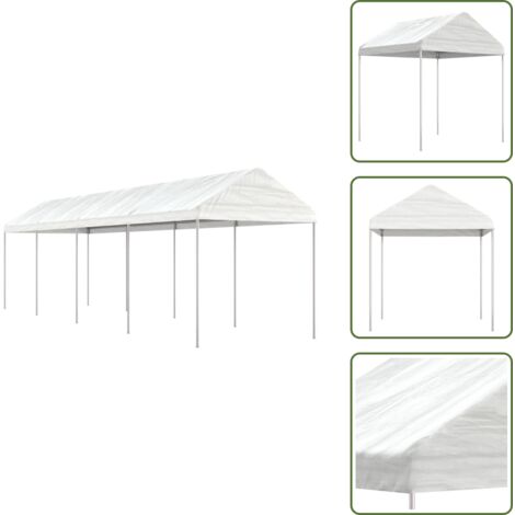 The Living Store Cenador con techo polietileno blanco 8,92x2,28x2,69 m - Sombra al aire libre