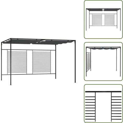 The Living Store Cenador con techo retráctil antracita 4x3x2,3 m 180 g/m² - Toldo retráctil