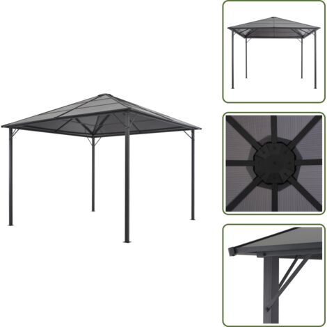 The Living Store Cenador con tejado aluminio 3x3 m antracita - Techo de aluminio