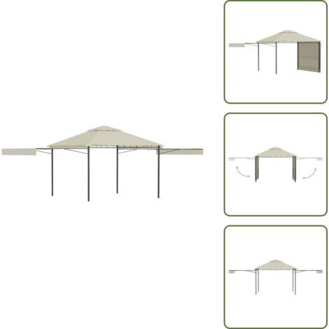 The Living Store Cenador con tejado doble extensible crema 3x3x2,75m 180g/m² - Cenador