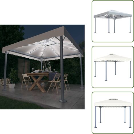 The Living Store Cenador con tira de luces LED aluminio crema 300x300 cm - Luz led