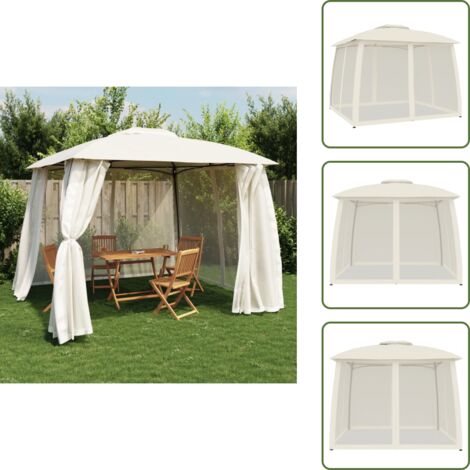 The Living Store Cenador de doble techo paredes de malla acero crema 2,93x2,93 m - Cenador con techo ventilado