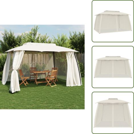The Living Store Cenador de doble techo paredes de malla acero crema 3,93x2,93 m - Cenador con techo ventilado