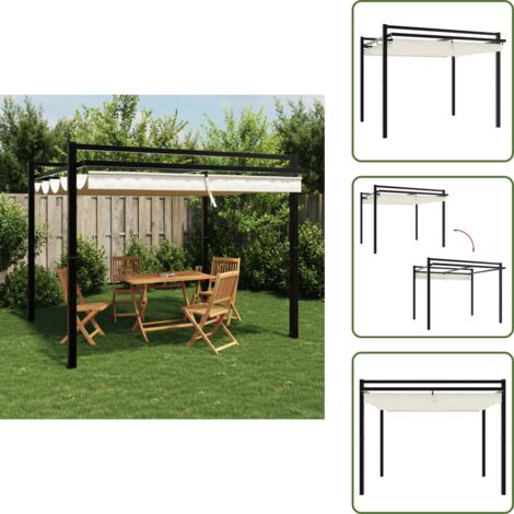 The Living Store Cenador de jardín con techo retráctil aluminio crema 3x3 m - Techo retráctil
