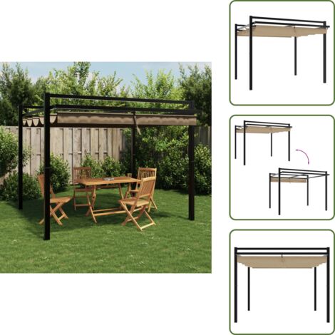 The Living Store Cenador de jardín con techo retráctil taupe 3x3 m - Techo retráctil