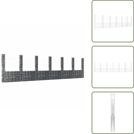 The Living Store Cesta de gaviones forma de U 2 postes de hierro 740x20x200 cm - Muro de gaviones