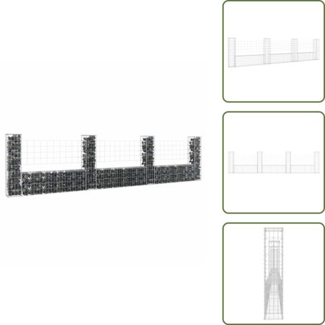 The Living Store Cesta de gaviones forma de U 4 postes de hierro 380x20x100 cm - Muro de gaviones