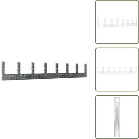 The Living Store Cesta de gaviones forma de U 8 postes de hierro 860x20x150 cm - Muro de gaviones