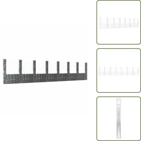 The Living Store Cesta de gaviones forma de U 8 postes de hierro 860x20x200 cm - Muro de gaviones