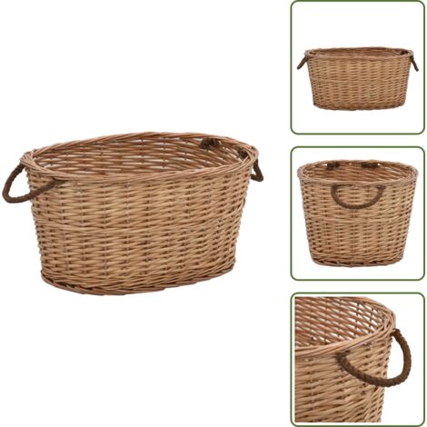 The Living Store Cesta para leña con asas de transporte sauce natural 56x40x28cm - Cesta de mimbre