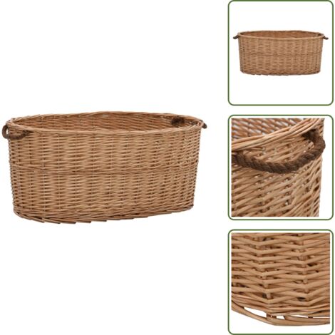 The Living Store Cesta para leña con asas de transporte sauce natural 78x54x34cm - Cesta de mimbre