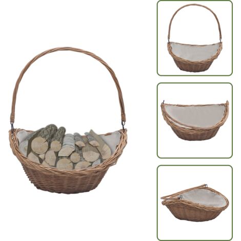 The Living Store Cesta para leña con asas sauce marrón 57x46,5x52 cm - Cesta de mimbre