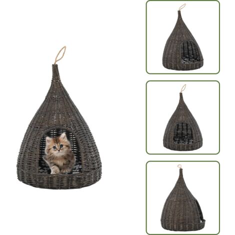 The Living Store Cesta per Gatti Cuscino Grigio 40x60cm Teepee Salice Naturale - Cuscino per gatti
