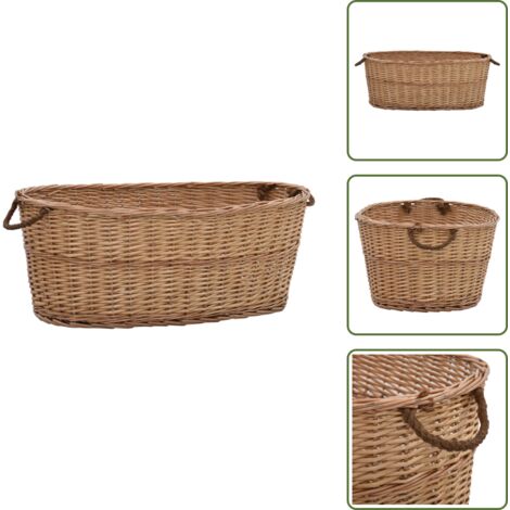The Living Store Cesta per Legna con Maniglie 88x57x34cm Salice Naturale - Cesta per legna da ardere