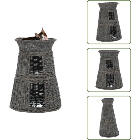 The Living Store Ceste Gatti con Cuscini Grigio 3pz 47x34x60cm Salice Naturale - Cuscino per gatti
