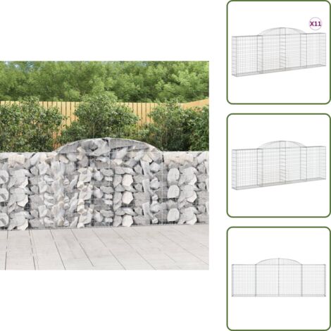 The Living Store Cesti Gabbioni ad Arco 11 pz 300x30x100/120 cm Ferro Zincato - Gabbione per giardino