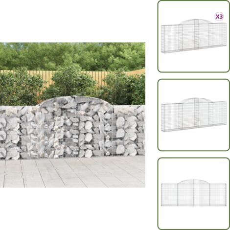 The Living Store Cesti Gabbioni ad Arco 3 pz 300x30x100/120 cm Ferro Zincato - Cesto di gabbione