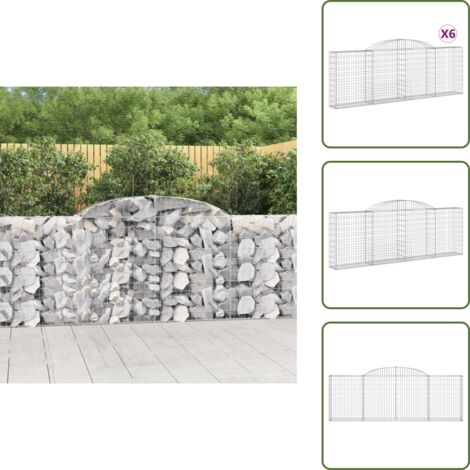 The Living Store Cesti Gabbioni ad Arco 6 pz 300x30x100/120 cm Ferro Zincato - Cesto di gabbione