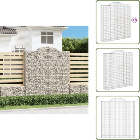 The Living Store Cesti Gabbioni ad Arco 8 pz 200x50x220/240 cm Ferro Zincato - Cesto di gabbione