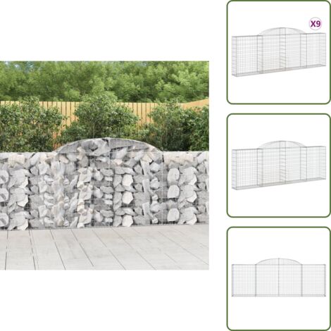The Living Store Cesti Gabbioni ad Arco 9 pz 300x30x100/120 cm Ferro Zincato - Cesto di gabbione