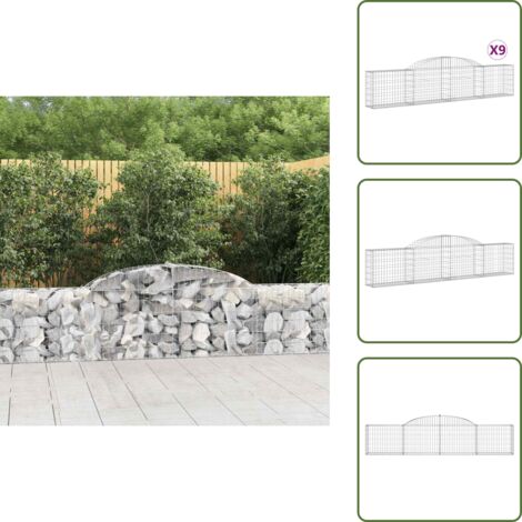The Living Store Cesti Gabbioni ad Arco 9 pz 300x30x60/80 cm Ferro Zincato - Gabbioni ad arco