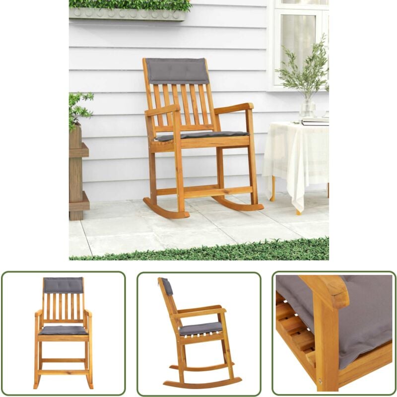 The Living Store - Chaise à bascule avec coussins bois massif d'acacia - Chaise à Bascule - Chaise De Jardin - Mobilier De Jardin - Bois D'acacia