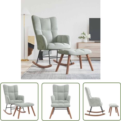 The Living Store Chaise à bascule avec repose-pied Gris clair Velours - Chaise À Bascule - Chaise Relaxante - Fauteuil Balançoire - Mobilier De Salon - Meuble Moderne