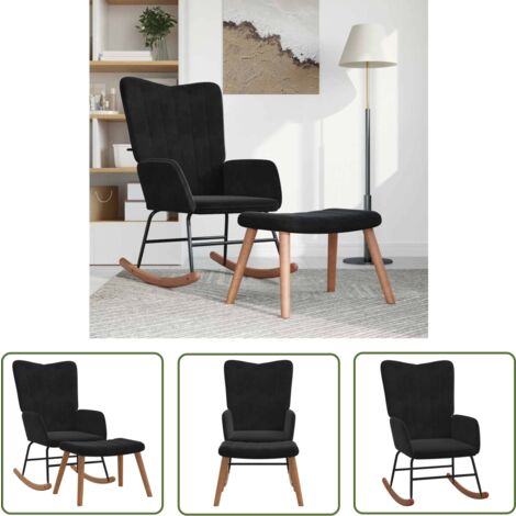 The Living Store Chaise à bascule avec repose-pied Noir Velours - Chaise À Bascule - Chaise Relaxante - Fauteuil Inclinable - Mobilier Extérieur - Décoration Intérieure