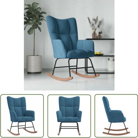 The Living Store Chaise à bascule Bleu Velours - Chaise À Bascule - Fauteuil Relaxant - Chaise Lounge - Mobilier De Salon - Chaise Confortable