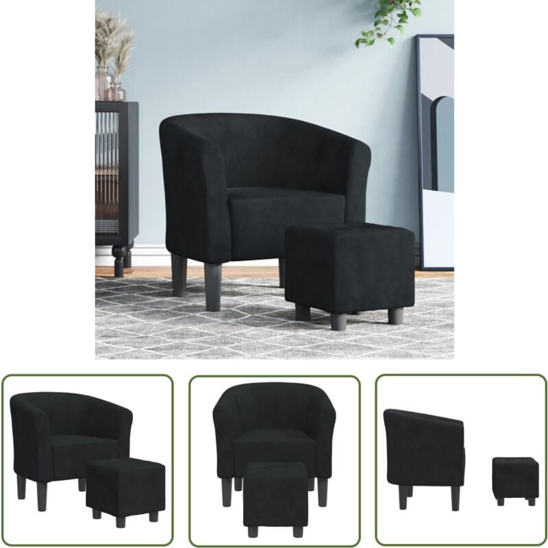 Chaise cabriolet avec repose-pied noir velours - Fauteuil Convertible - Fauteuil Relax - Fauteuil Velours - Chaise Confort - Meuble Salon - The