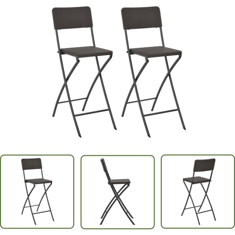 The Living Store Chaise de bar pliable lot de 2 PEHD et acier Aspect de rotin - Chaises De Jardin - Chaise Pliante - Mobilier De Jardin - Terrasse